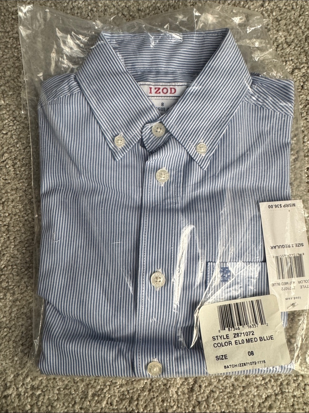 Izod Light Blue and White Pinstripe Button-Down Dress Shirt